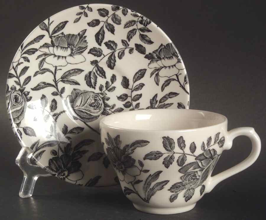 Black Peony Flat Cup & Saucer Set by Churchill-1
