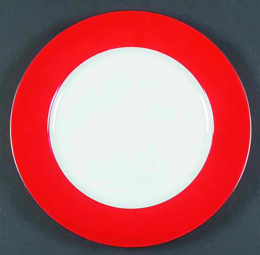 Red Band (Wide Red Rim, Gold Trim) Dinner Plate by Crate & Barrel-1