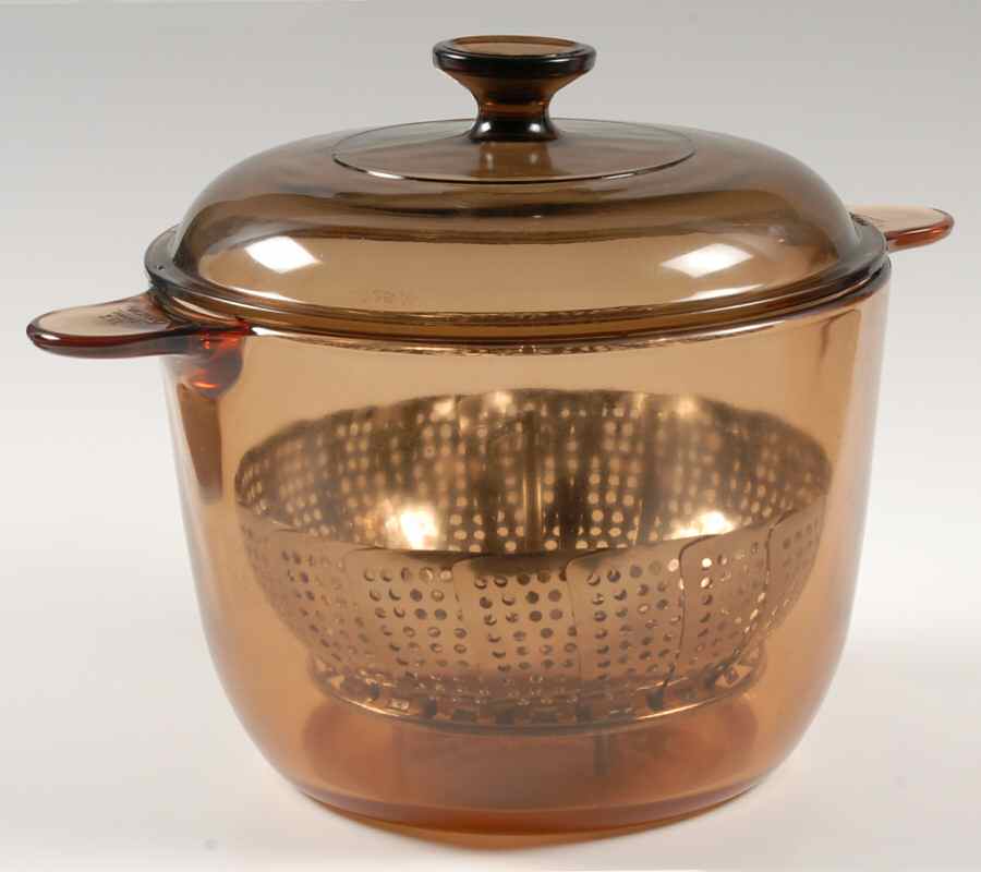 Visions Amber 3.5qt Stew Pot W/Lid & Metal Steamer by Corning Corelle-1