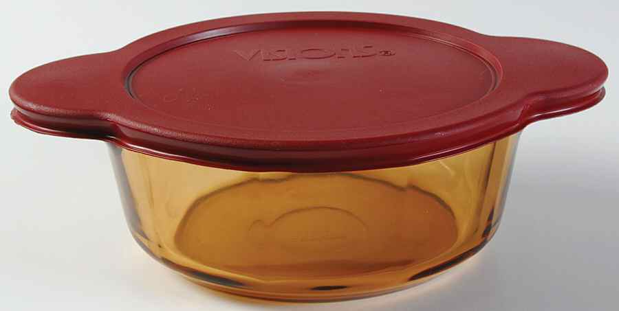 Visions Amber 1 Qt Round Casserole & Plastic Lid by Corning Corelle-1