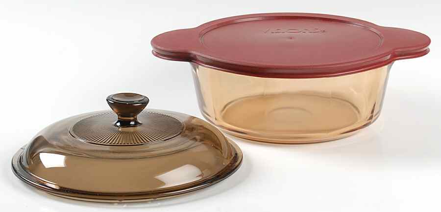 Visions Amber 1.5 Qt Rd Covered Casserole w/Glass& Plastic Lids by Corning Corelle-1