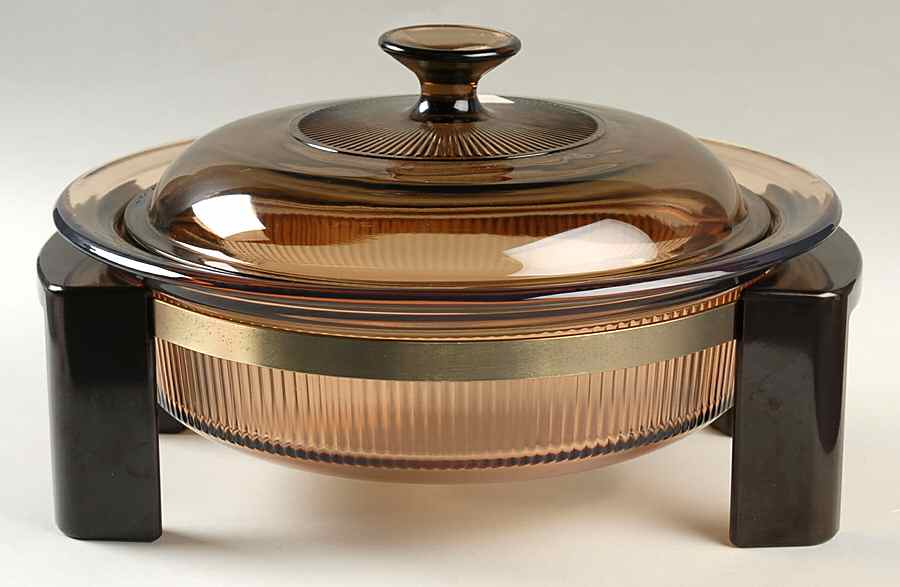 Visions Amber 1.50 Qt Rd Covered Casserole w/Metal & Plastic Std by Corning Corelle-1