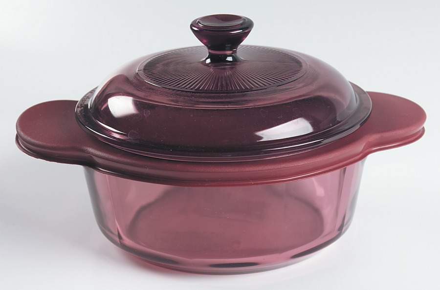 Visions Cranberry 1 Qt Round Casserole w/Glass & Plastic Lids by Corning Corelle-1