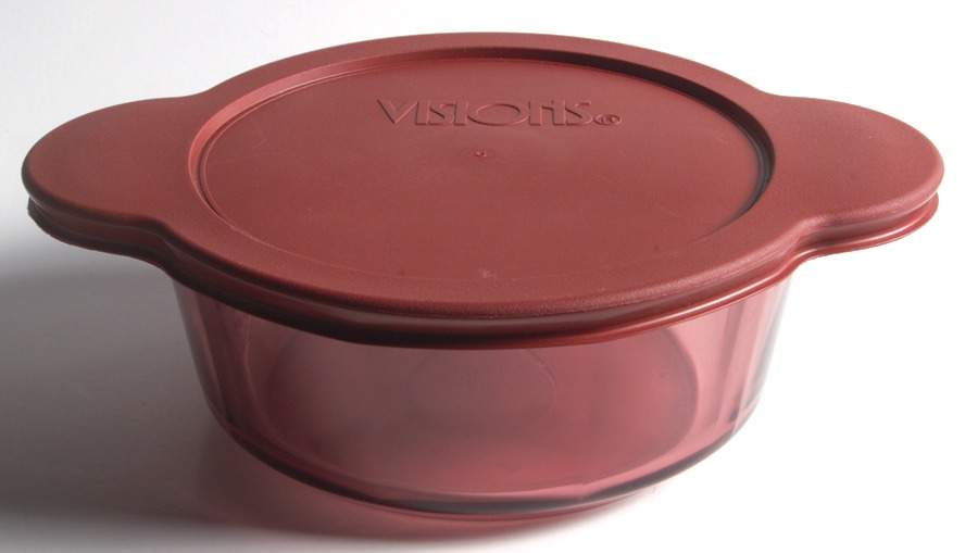 Visions Cranberry 1 Qt Round Casserole & Plastic Lid by Corning Corelle-1