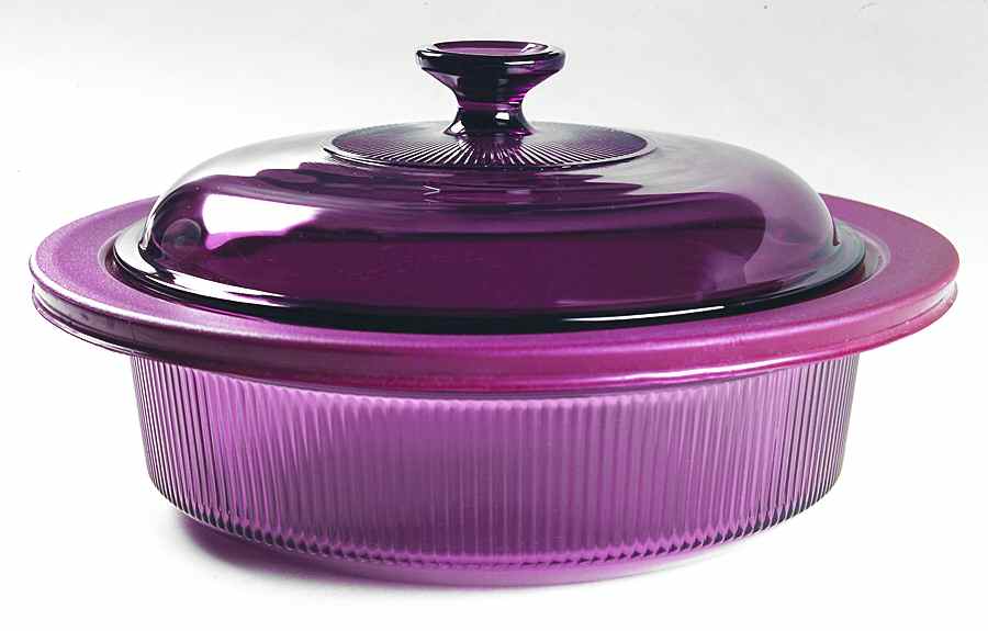 Visions Cranberry 2.5 Qt Round Casserole with Glass & Plastic Lids by Corning Corelle-1
