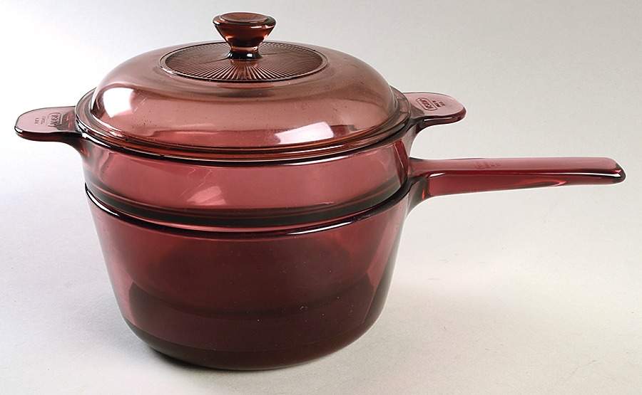 Visions Cranberry Double Boiler with Insert and Glass Lid by Corning Corelle-1