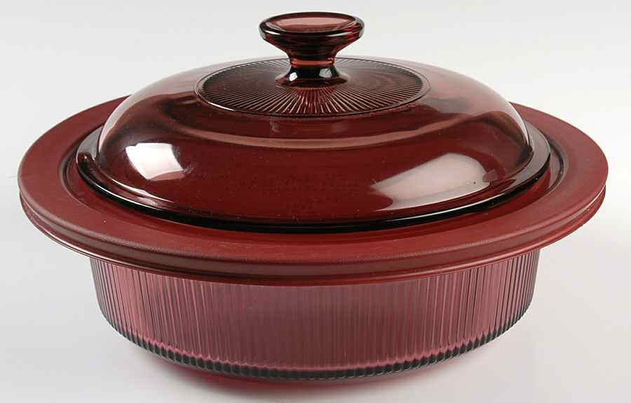Visions Cranberry 1.5 Qt Rd Covered Casserole w/Glass& Plastic Lids by Corning Corelle-1