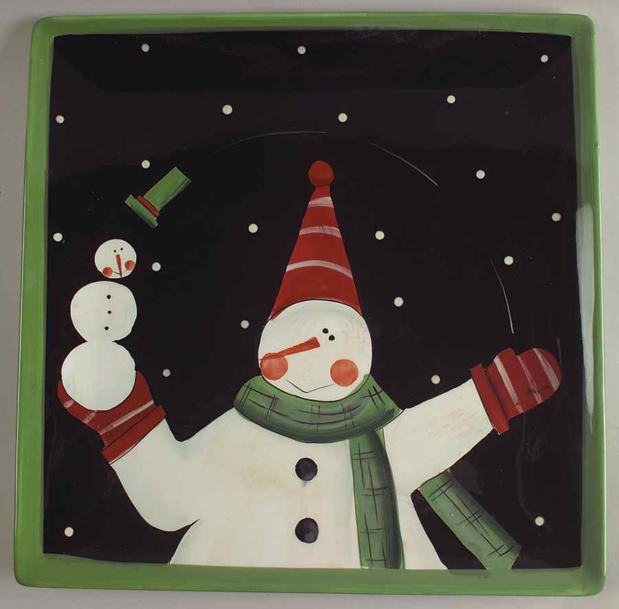 Juggling Snowman 13" Square Serving Platter by Certified International-1