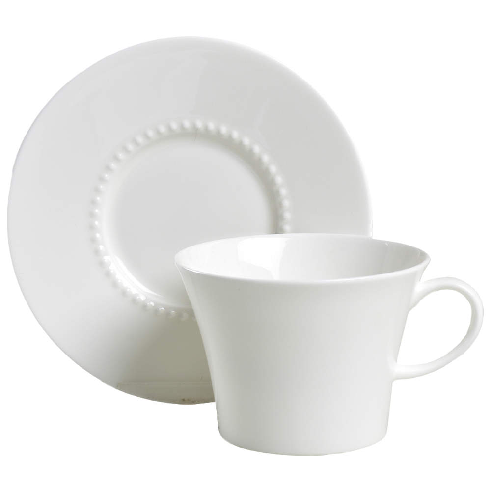 White Pearl Flat Cup & Saucer Set by Crate & Barrel-1