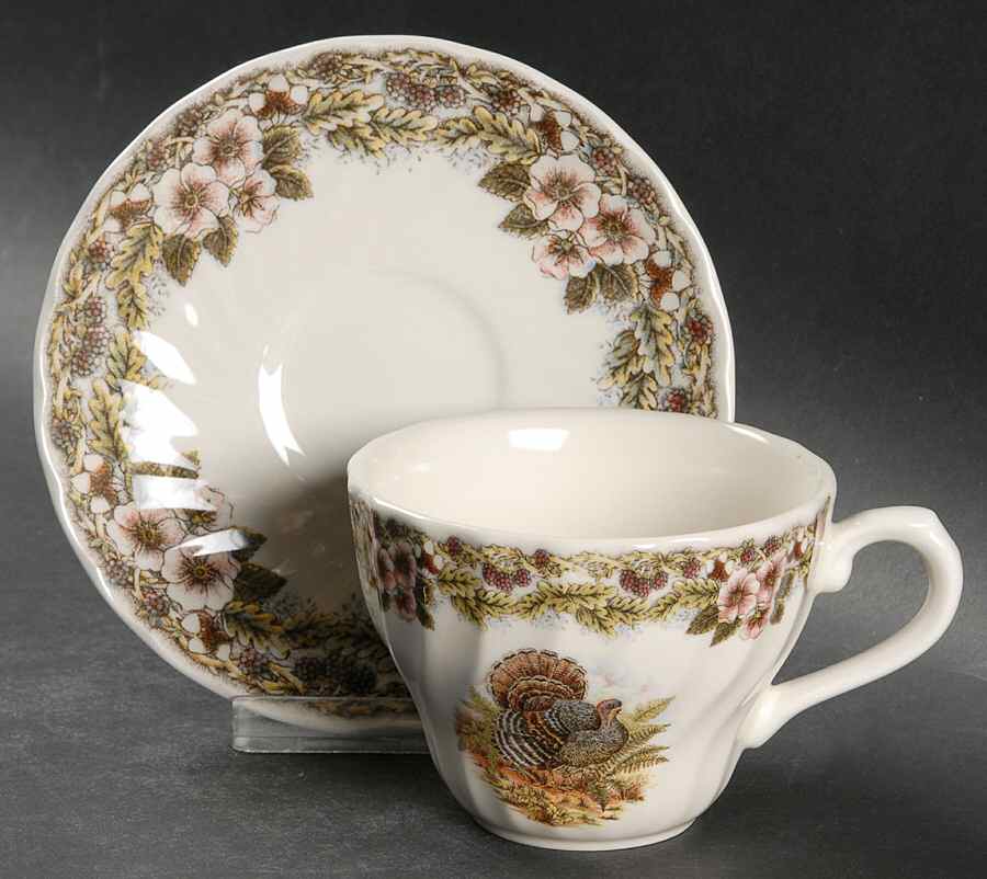 Thanksgiving Multicolor (Made in England) Flat Cup & Saucer Set by Churchill-1