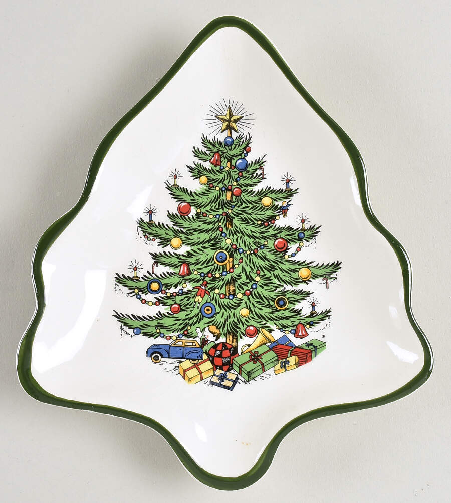 Christmas Tree (Narrow Green Band, Cream, Newer) 1 Part Small Tree Shaped Dish by Cuthbertson-1