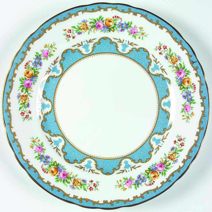 Lyric Tunis Blue (Flat Rim) Dinner Plate by Crown Staffordshire-1