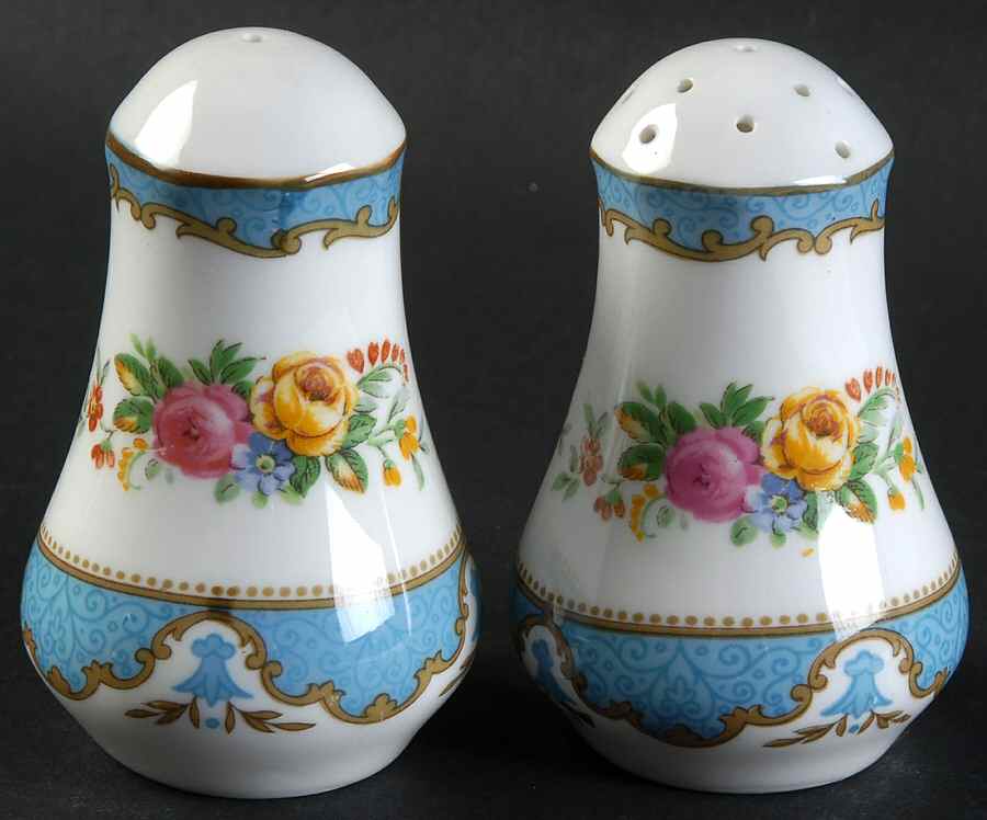 Lyric Tunis Blue (Flat Rim) Salt & Pepper Set by Crown Staffordshire-1