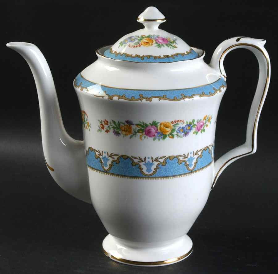 Lyric Tunis Blue (Flat Rim) Coffee Pot & Lid by Crown Staffordshire-1