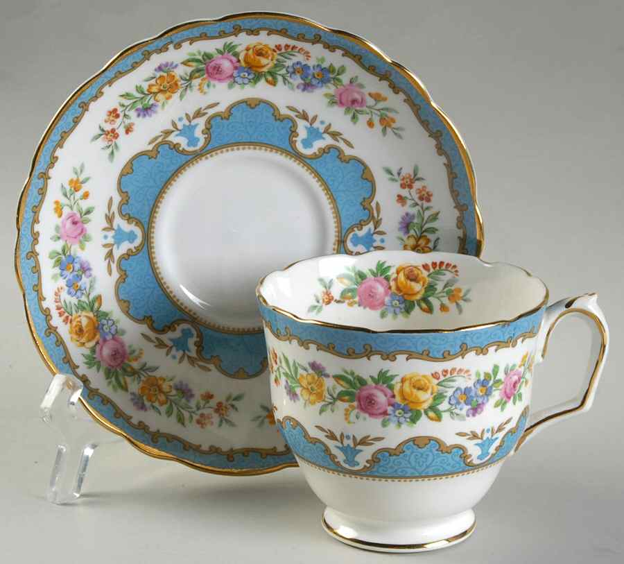 Lyric Tunis Blue (Flat Rim) Footed Cup & Saucer Set by Crown Staffordshire-1
