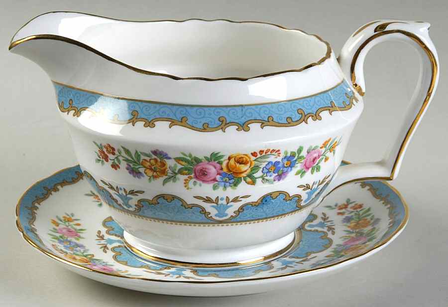 Lyric Tunis Blue (Flat Rim) Gravy Boat & Underplate by Crown Staffordshire-1