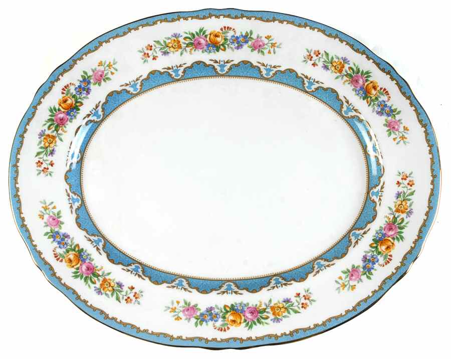 Lyric Tunis Blue (Flat Rim) 13" Oval Serving Platter by Crown Staffordshire-1