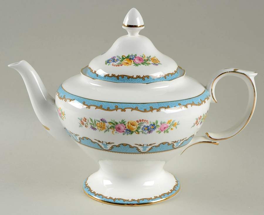Lyric Tunis Blue (Flat Rim) Teapot & Lid by Crown Staffordshire-1