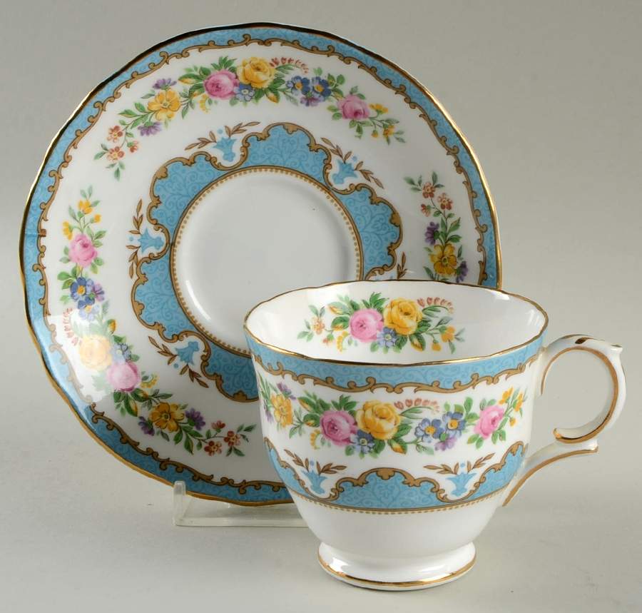 Lyric Tunis Blue (Flat Rim) Footed Cup & Saucer Set by Crown Staffordshire-1