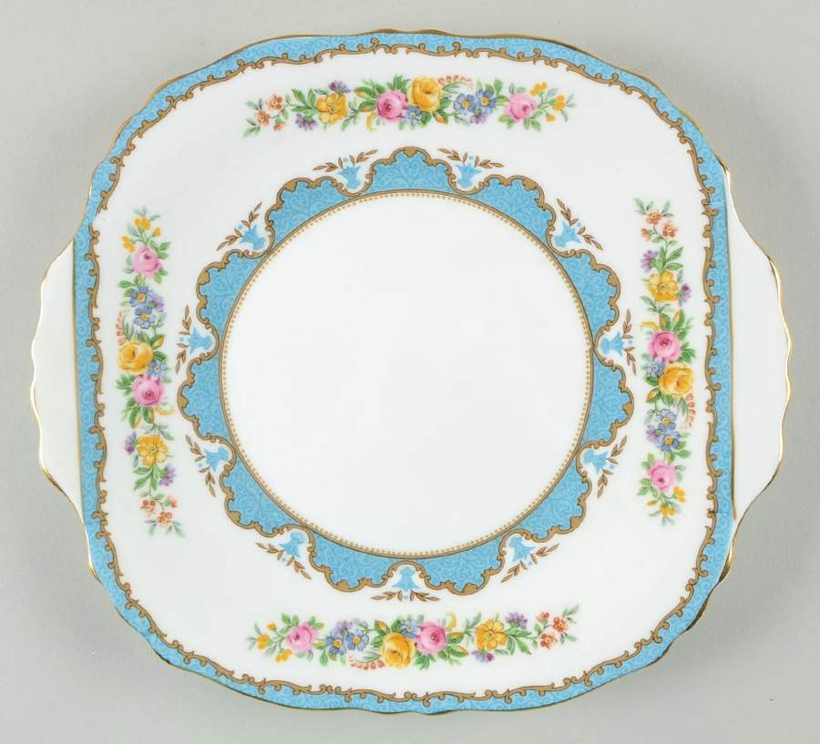 Lyric Tunis Blue (Flat Rim) Square Handled Cake Plate by Crown Staffordshire-1