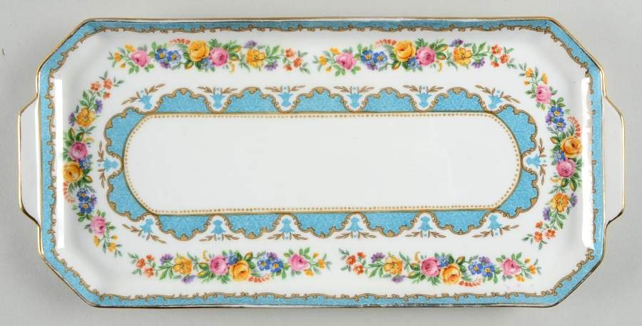 Lyric Tunis Blue (Flat Rim) Large Sandwich Tray by Crown Staffordshire-1