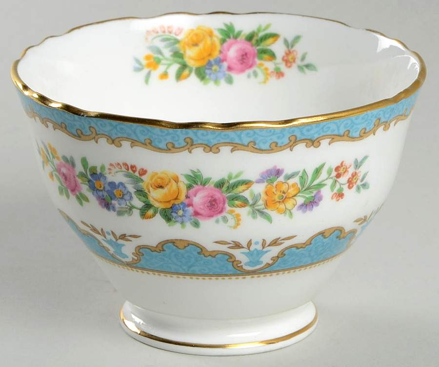 Lyric Tunis Blue (Flat Rim) Open Sugar Bowl by Crown Staffordshire-1
