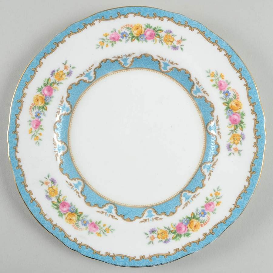 Lyric Tunis Blue (Flat Rim) Luncheon Plate by Crown Staffordshire-1