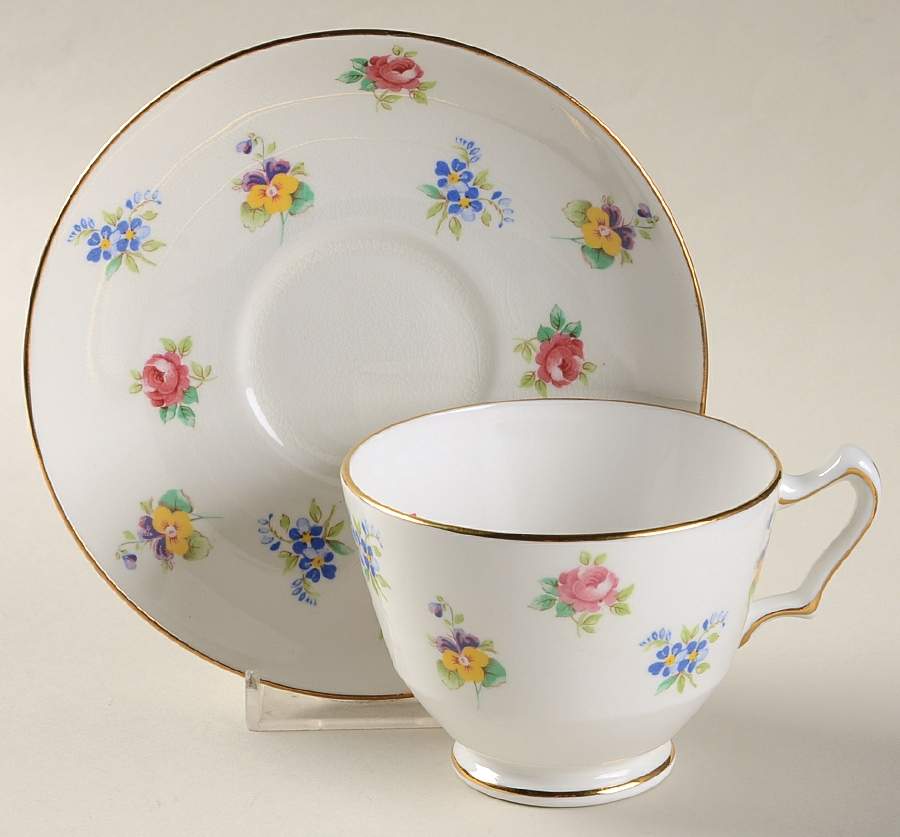 Floral Bouquet (Smooth) Footed Cup & Saucer Set by Crown Staffordshire-1