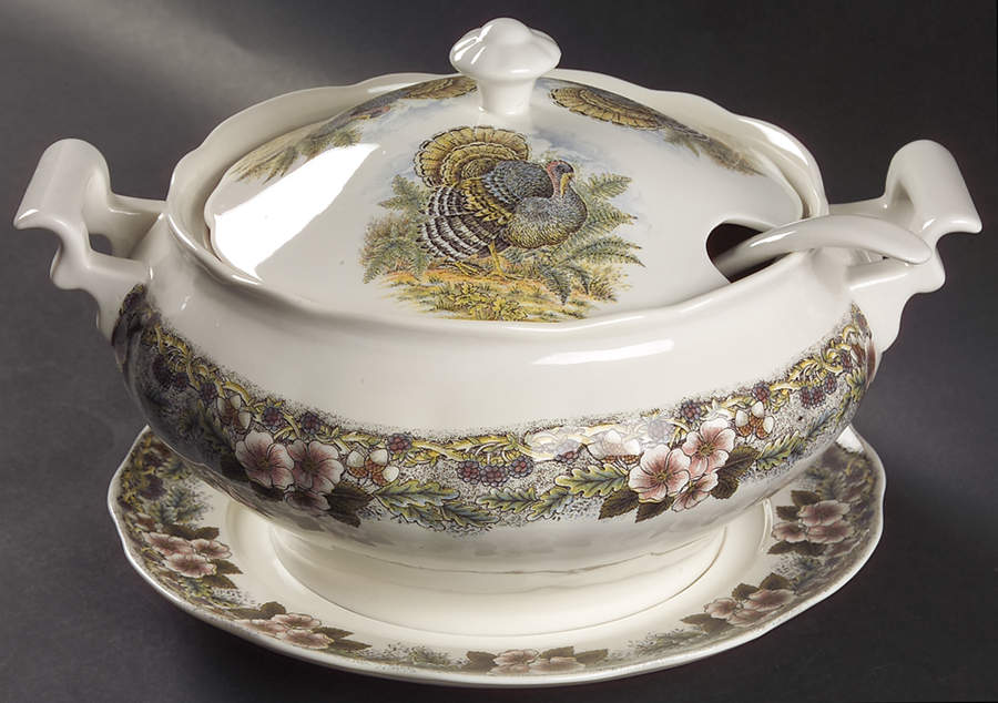 Thanksgiving Multicolor (Non-England) Tureen & Lid w/Ladle & Underplate by Churchill-1
