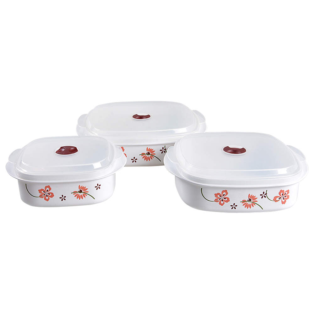 Pretty Pink (Corelle) (Set of 3)Square Plastic Microwave Bowl w/Vent Lid by Corning Corelle-1