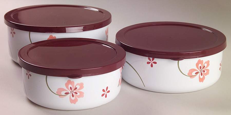 Pretty Pink (Corelle) (3 Piece) Metal Bowl W/Plastic Lids (5", 6", 7") by Corning Corelle-1