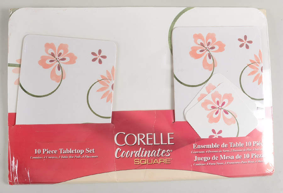 Pretty Pink (Corelle) Tabletop Set-10pc(4coasters,2 Hot Pads,4placemats) by Corning Corelle-1