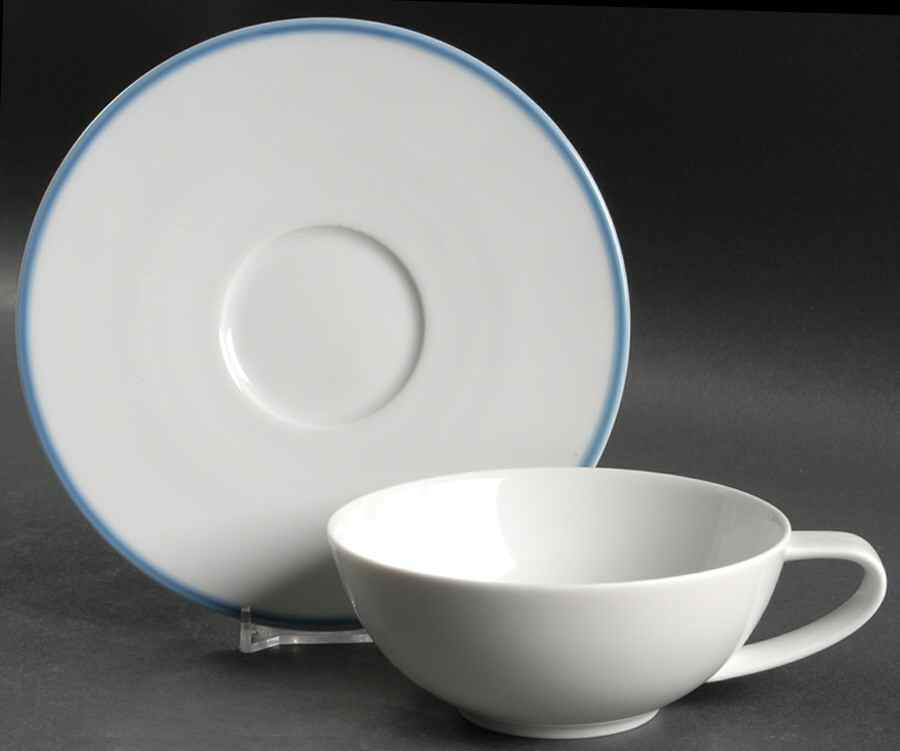 Birch (Floral & Blue Band) Flat Cup & Saucer Set by Calvin Klein-1