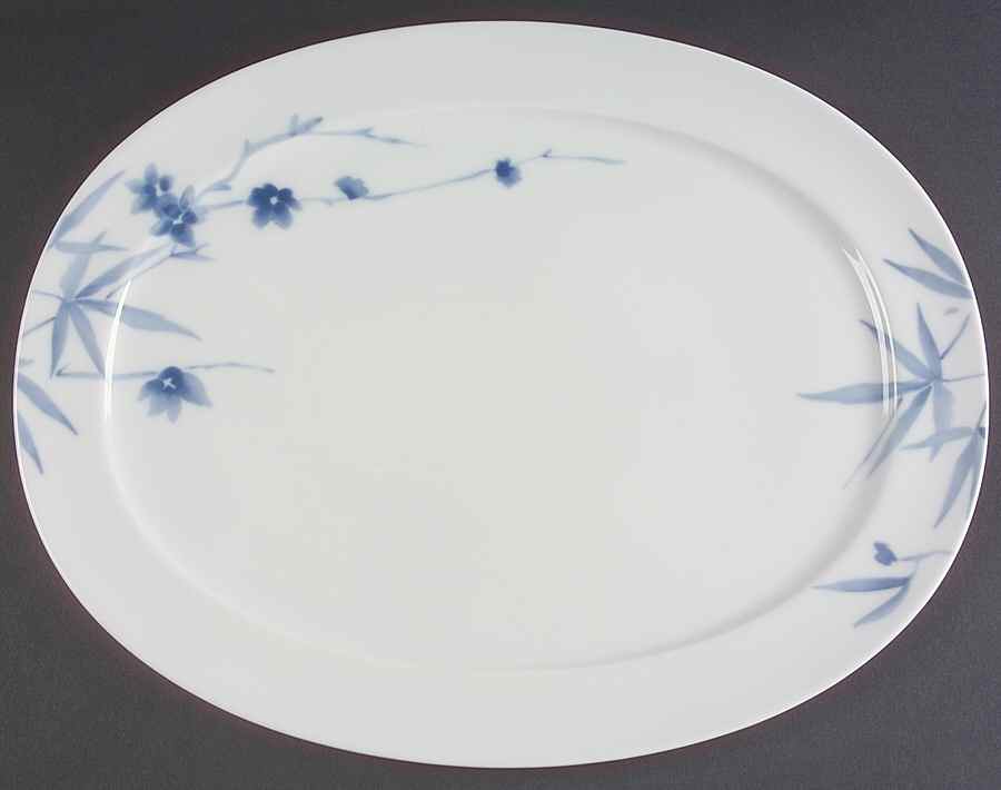 Birch (Floral & Blue Band) 15" Oval Serving Platter by Calvin Klein-1
