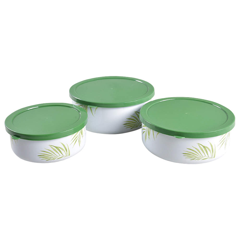 Bamboo Leaf (Corelle) (3 Piece) Metal Bowl W/Plastic Lids (5", 6", 7") by Corning Corelle-1