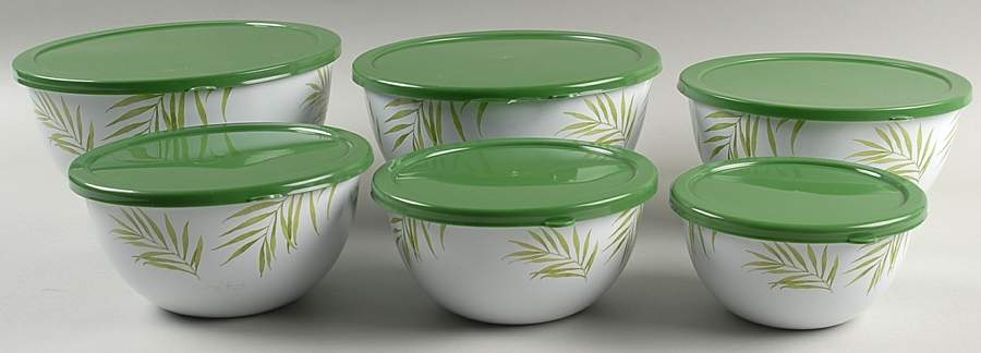 Bamboo Leaf (Corelle) Metal Bowl Set, 6 Bowls & Plastic Lids by Corning Corelle-1
