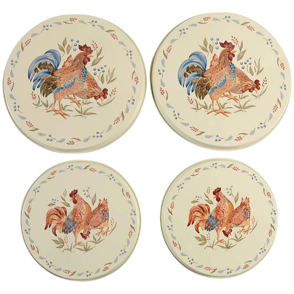 Country Morning Stove Cover Set-Steel 2 8" & 2 10" Round Covers by Corning Corelle-1
