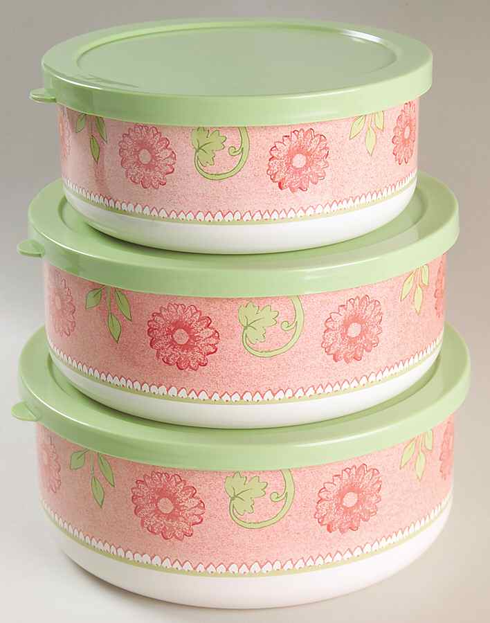 Heirloom Bloom (Corelle) (3 Piece) Metal Bowl W/Plastic Lids (5", 6", 7") by Corning Corelle-1