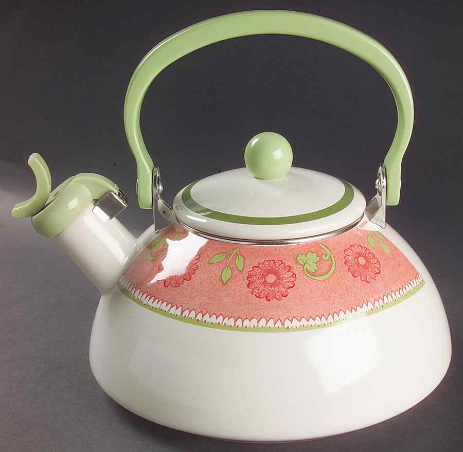 Heirloom Bloom (Corelle) Metal Whistler Kettle & Lid by Corning Corelle-1