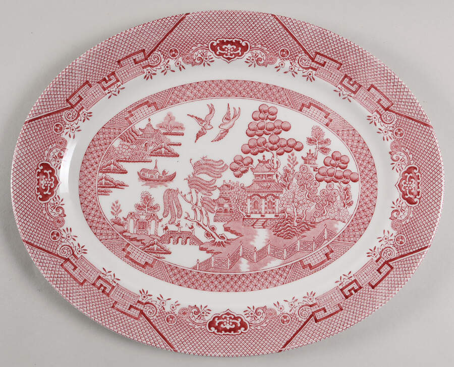 Willow Rosa Pink (Colombia & Romania) 14" Oval Serving Platter by Churchill-1