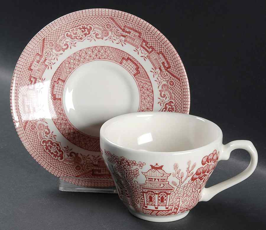 Willow Rosa Pink (Colombia & Romania) Flat Cup & Saucer Set by Churchill-1