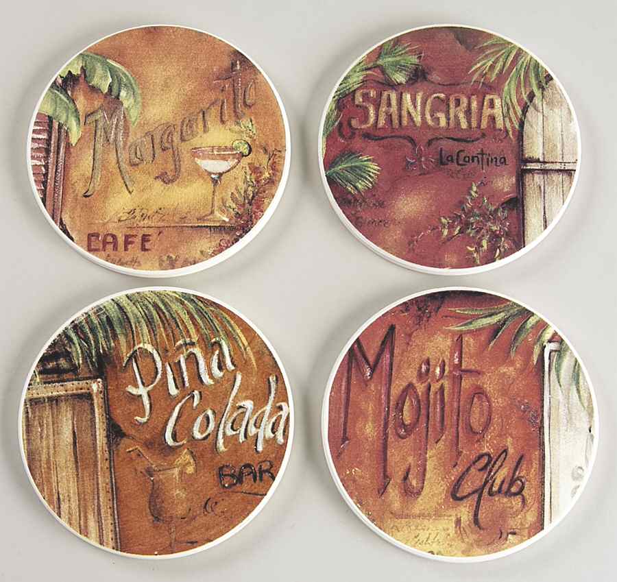 Key West Stone Coaster Set (Thirsty) - Set of 4 Motifs by Certified International-1
