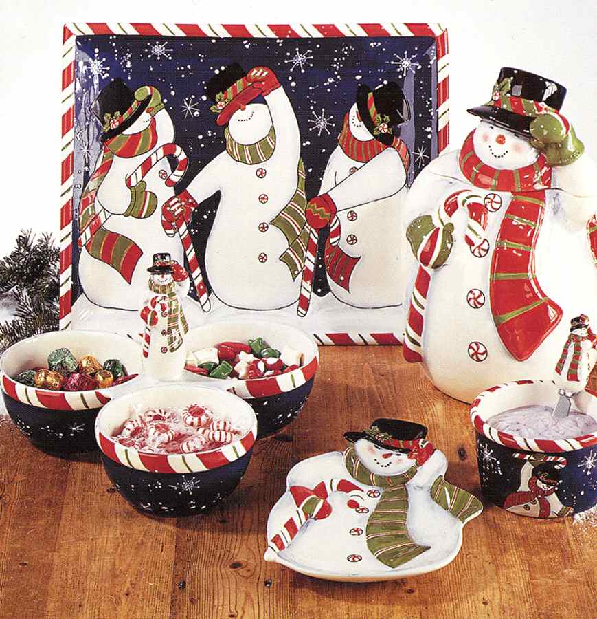 Peppermint Snowman 3 Section Server by Certified International-1