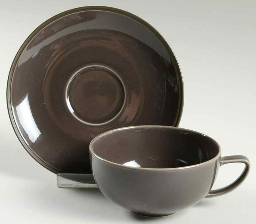Tonal Edge Bronze Flat Cup & Saucer Set by Calvin Klein-1