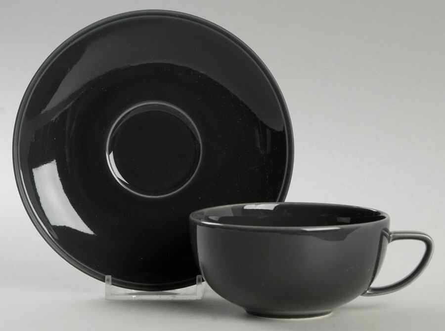 Tonal Edge Carbon Flat Cup & Saucer Set by Calvin Klein-1