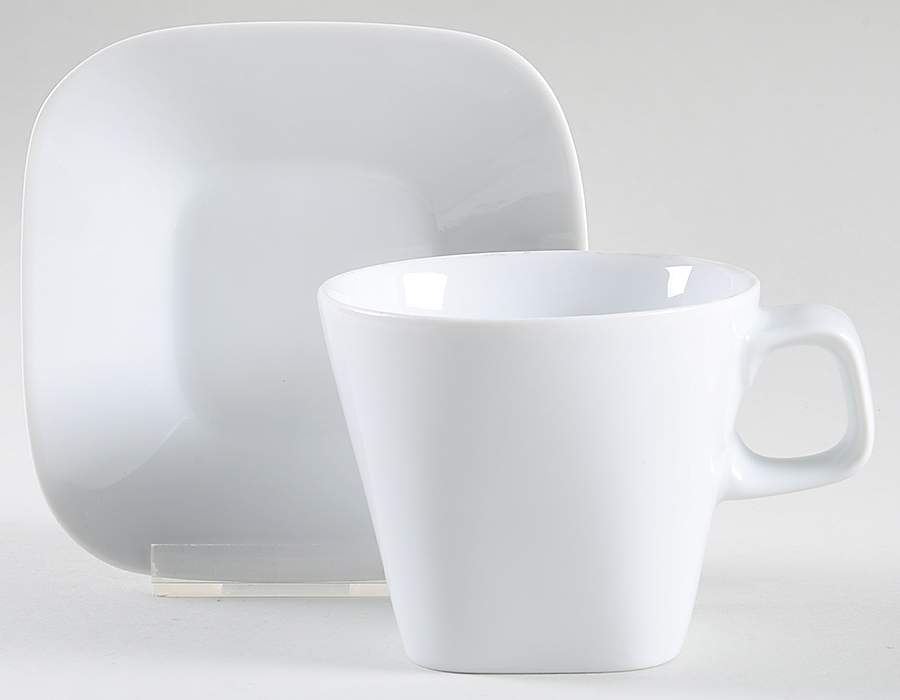 Quartet White Flat Cup & Saucer Set by Crate & Barrel-1