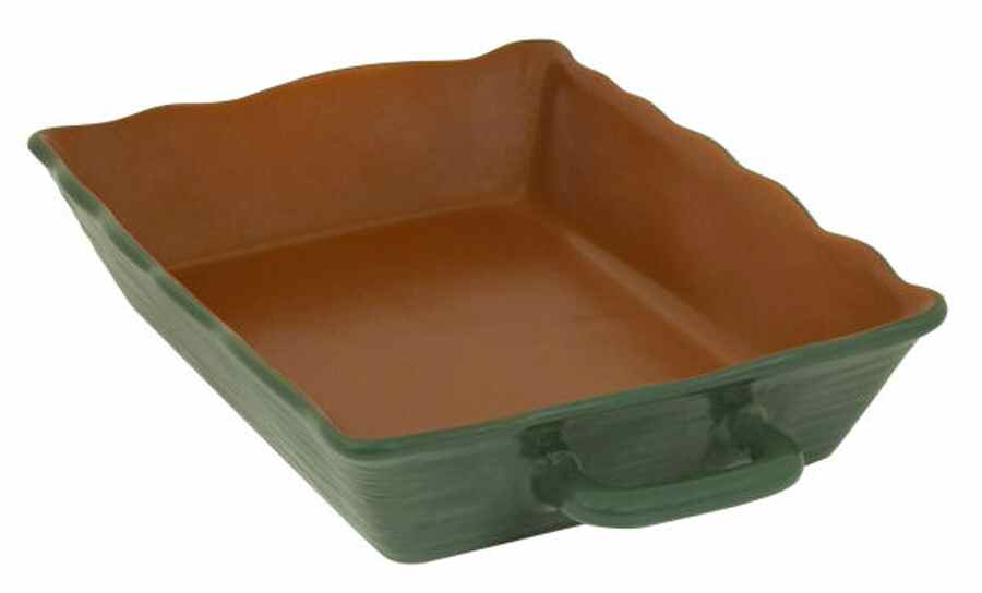 Casual Collections Green and Terracotta 13"  Rectangular Baker by Corning Corelle-1