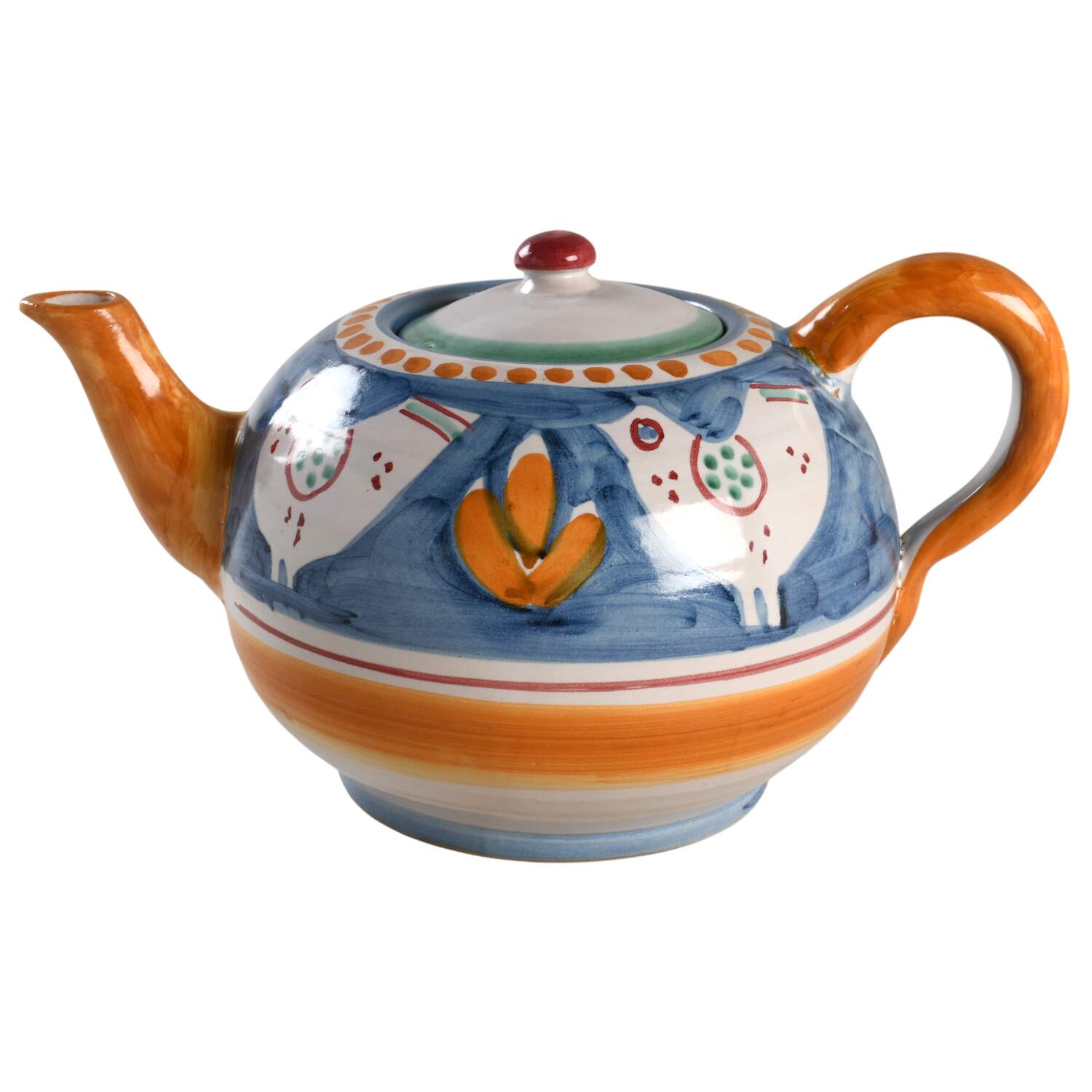 Campagna Chicken (Blue, Orange Dots) Teapot & Lid by Ceramica Artistica (CAS Vietri)-1
