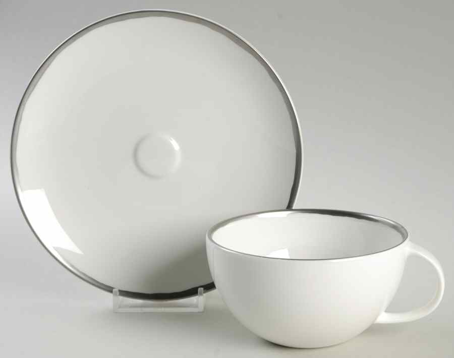 Basso (Platinum Trim) Flat Cup & Saucer Set by Calvin Klein-1