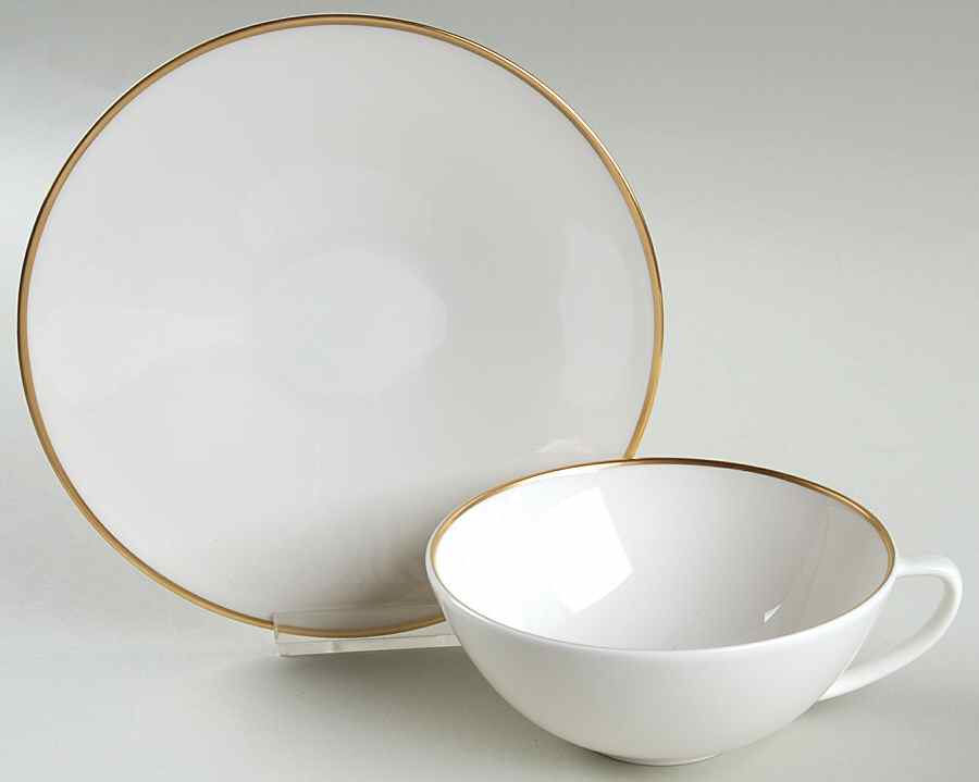 Gilded Gold Band Flat Cup & Saucer Set by Calvin Klein-1
